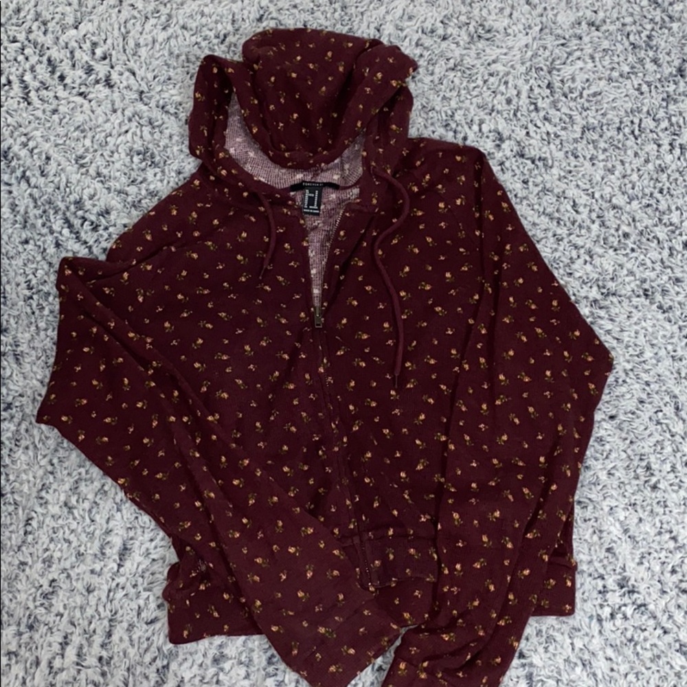 Maroon floral zip up hoodie